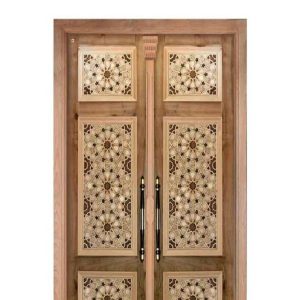 درب چوبی دو لنگه مسجد گره چینی روکش بلوط کد 30407