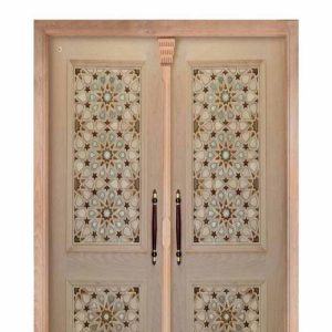 درب چوبی مسجد گره چینی روکش راش کد 30403