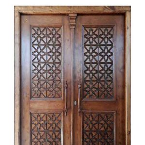درب چوبی مسجد گره چینی روکش گردو کد 30402