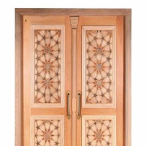 درب چوبی مسجد گره چینی روکش بلوط کد 30400