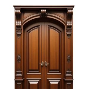 درب چوبی دو لنگه کلاسیک با قاب منبت‌کاری مدل آریانا