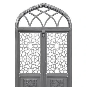 درب مسجدی با کتیبه مذهبی و طرح هندسی