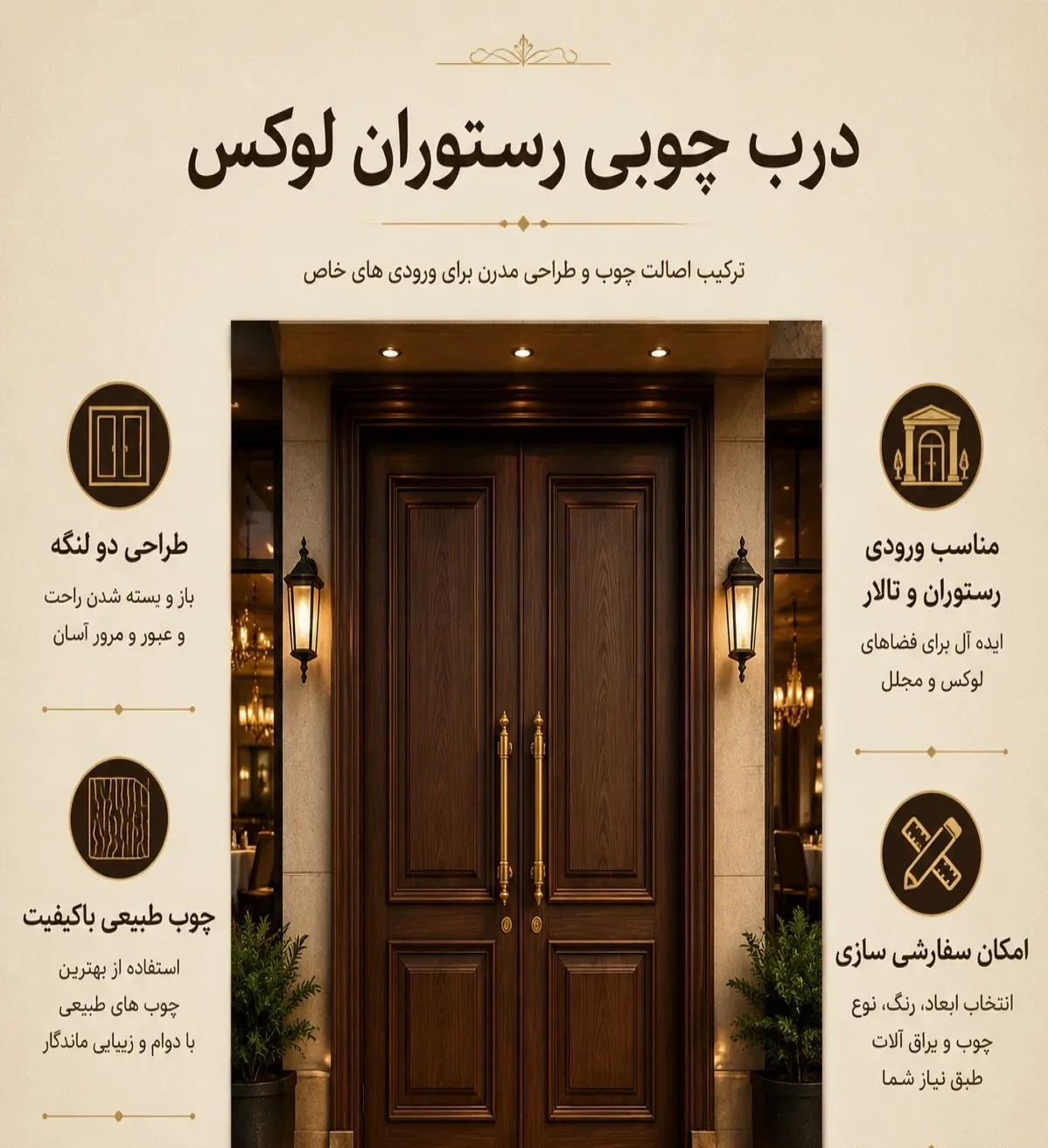 درب چوبی رستوران لوکس دو لنگه کد 30411