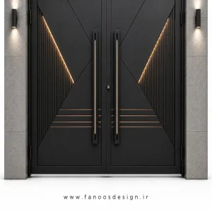 درب حیاط آهنی با طراحی ساده نرده ای مدرن