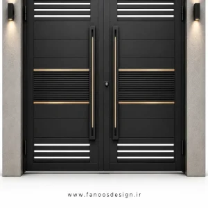 درب حیاط فلزی با خطوط عمودی مدرن