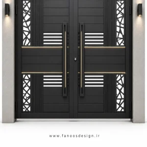 درب حیاطی فلزی ترکیبی مدرن لیزری و ساده سایز 220*300 با رنگ مشکی – کد 30529