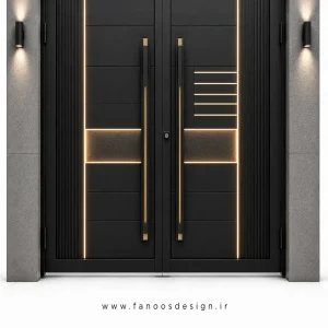 درب حیاط فلزی مدرن طرح هندسی سایز 220*300 با رنگ مشکی – کد 30526