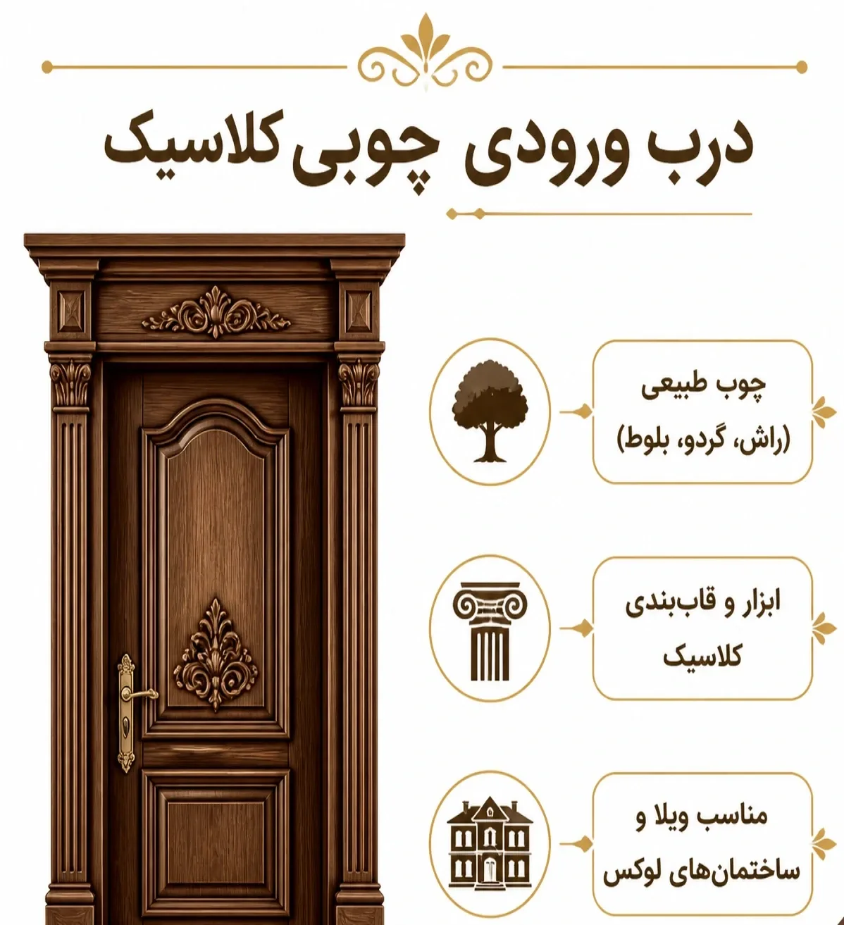 درب ورودی چوبی کلاسیک کد 30397 - Image 2