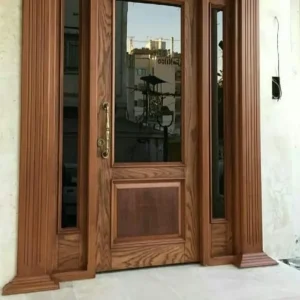 درب چوبی کلاسیک با ستون و شیشه کناری کد 30230